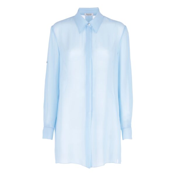 Camicia in seta georgette taglio classico Silky DALILA con spacchi laterali azzurra - Collezione NINFEA Unito