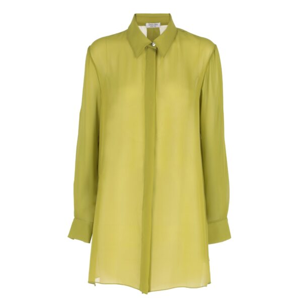 Camicia in seta georgette taglio classico Silky DALILA con spacchi laterali verde acido - Collezione NINFEA