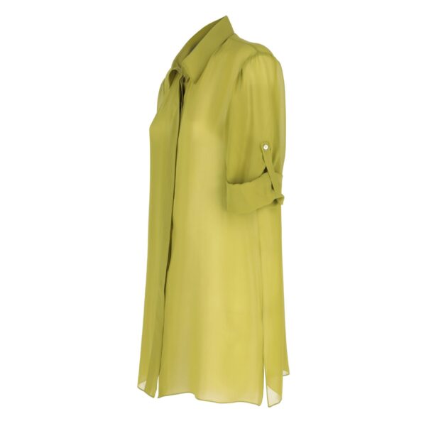 Camicia in seta georgette taglio classico Silky DALILA con spacchi laterali verde acido - Collezione NINFEA