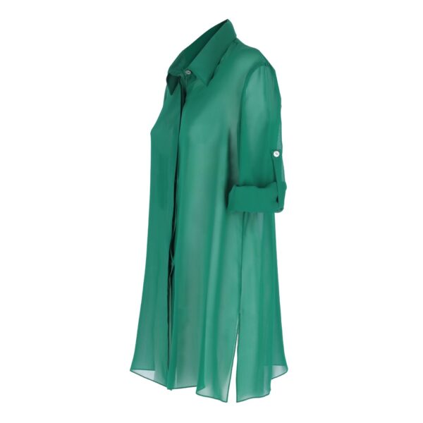 Camicia in seta georgette taglio classico Silky DALILA con spacchi laterali verde prato - Collezione NINFEA