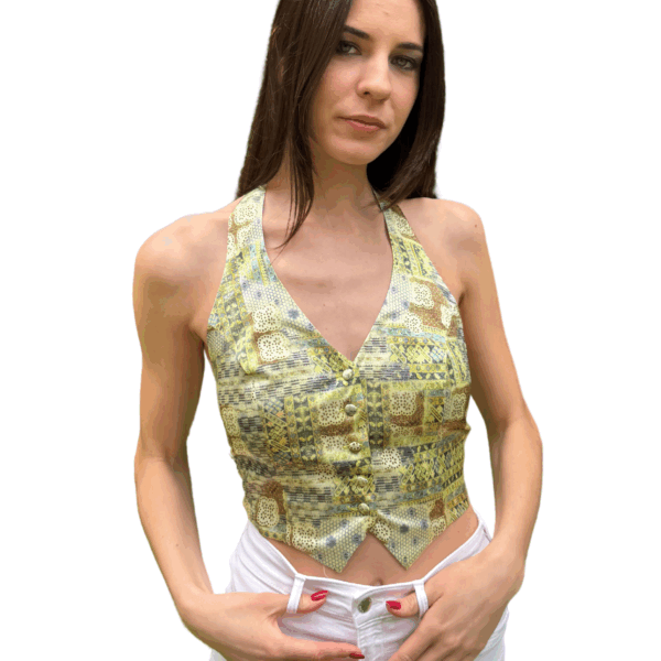 Gilet in seta stampata elasticizzata fantasia verde - Silky Vest Ninfea