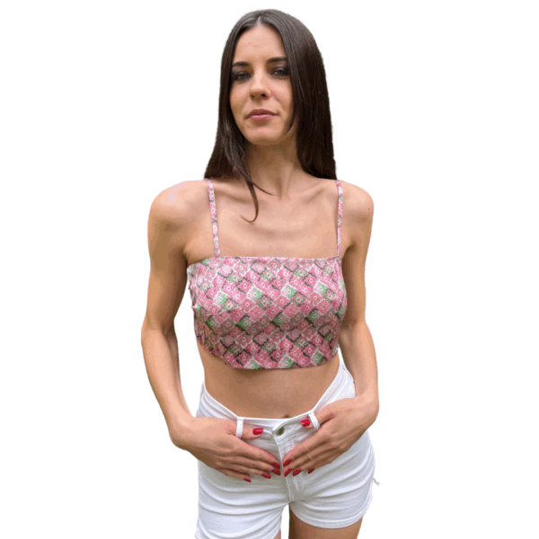 TOP in seta stampata elasticizzata fantasia rosa - Silky TOP Ninfea